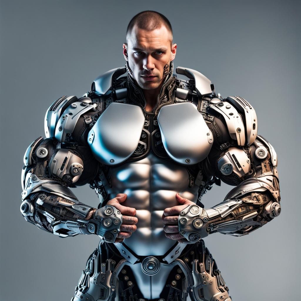 Cyborg Bodybuilder in Futuristic Suit