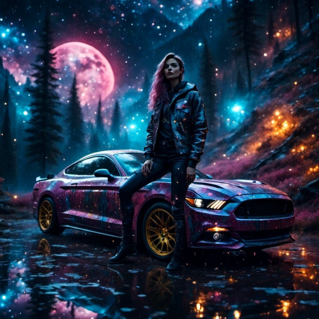 Ford Mustang with Rainbow Sparkle Effect