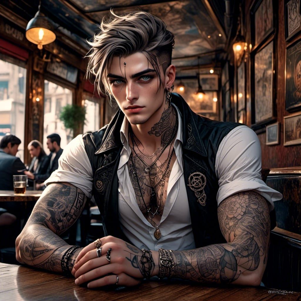 Photorealistic Portrait of Man with Celtic Tattoos
