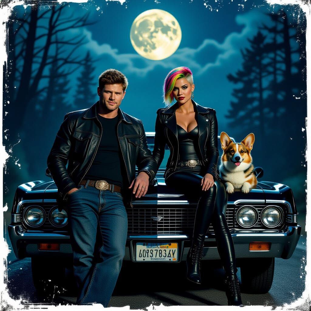 Dean Winchester with Curvy Woman in Cinematic Film Still