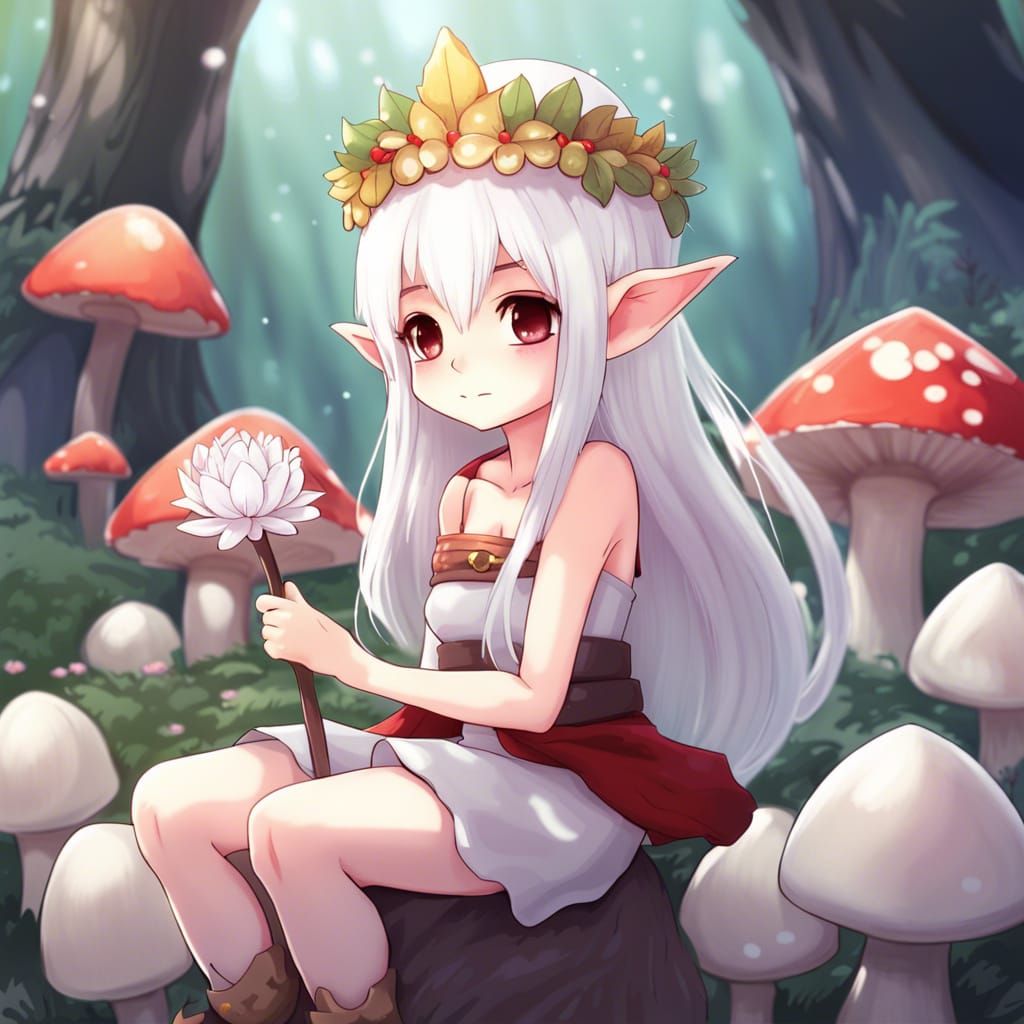 Anime Elf Princess on Mushroom