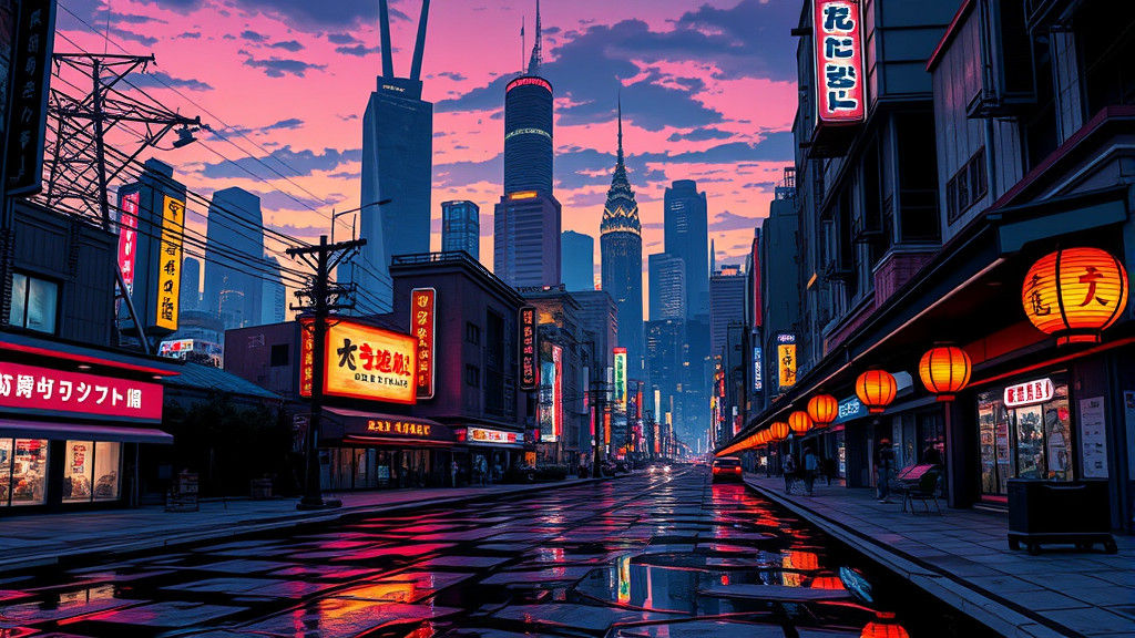 Cyberpunk Cityscape at Dusk