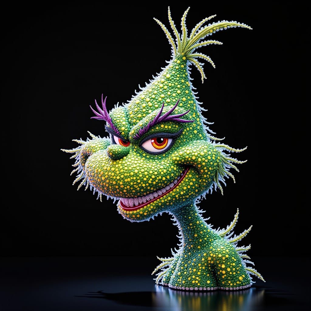 Rhinestone Portrait of the Grinch's Mischievous Smile