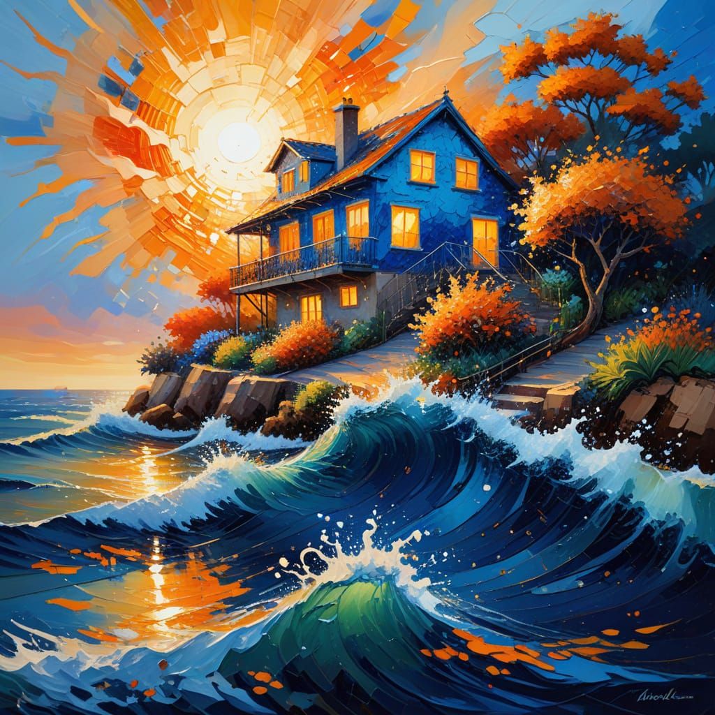 Floating House: Abstract Expressionist Seascape Painting