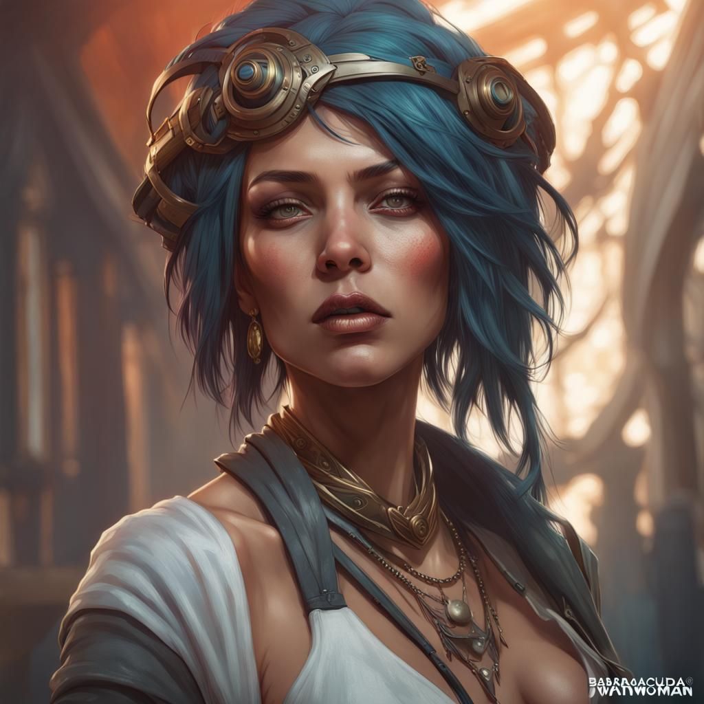 Barracuda Woman Portrait in Hyperdetailed Art Nouveau Style