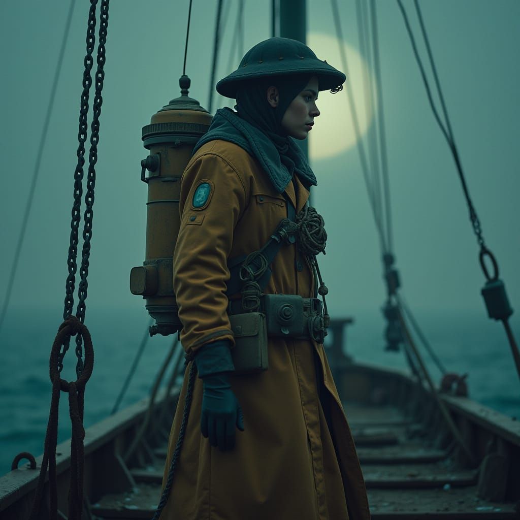 Marine Explorer Bound to the Hull of a Sailing Ship