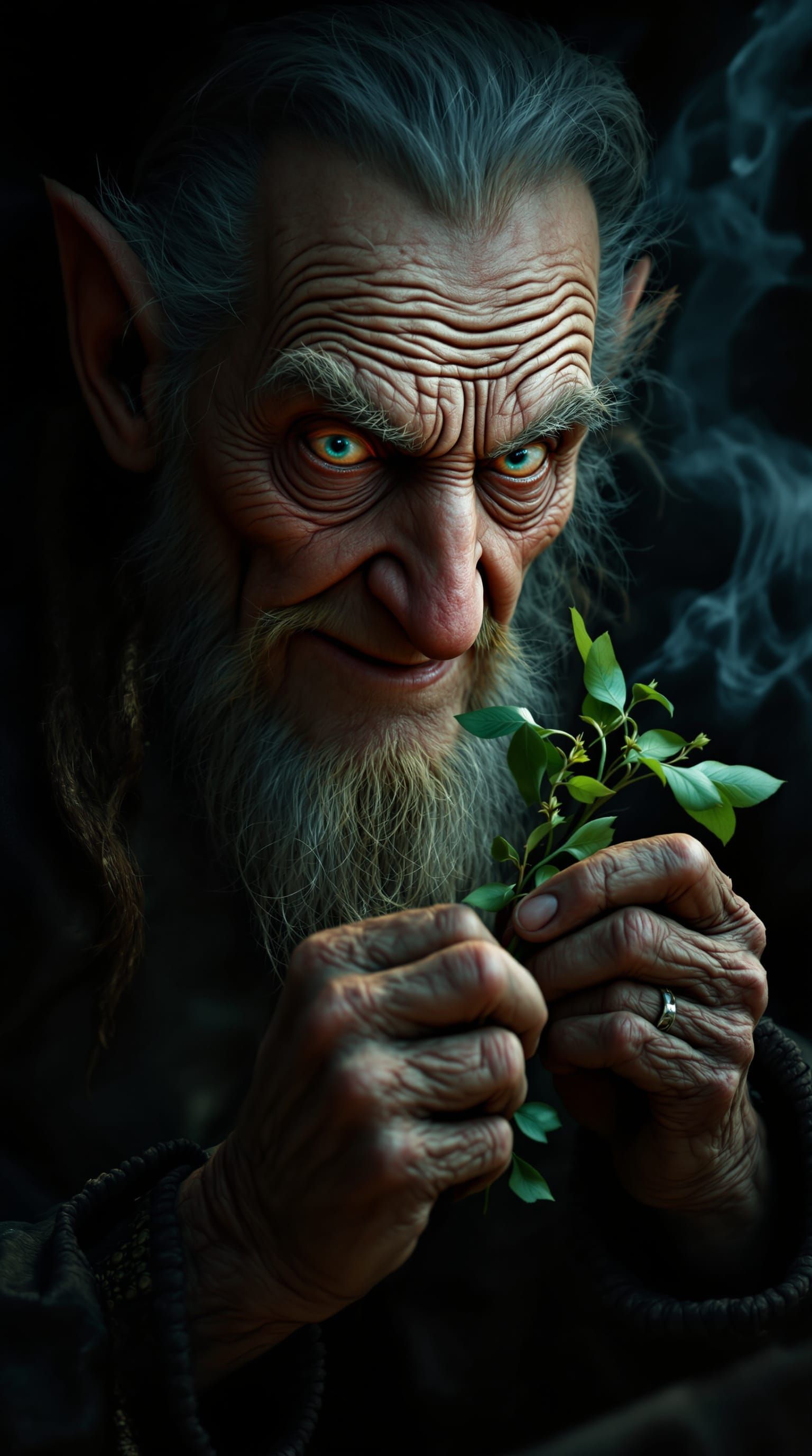 Loki as Old Woman Carving Dart Near Mistletoe