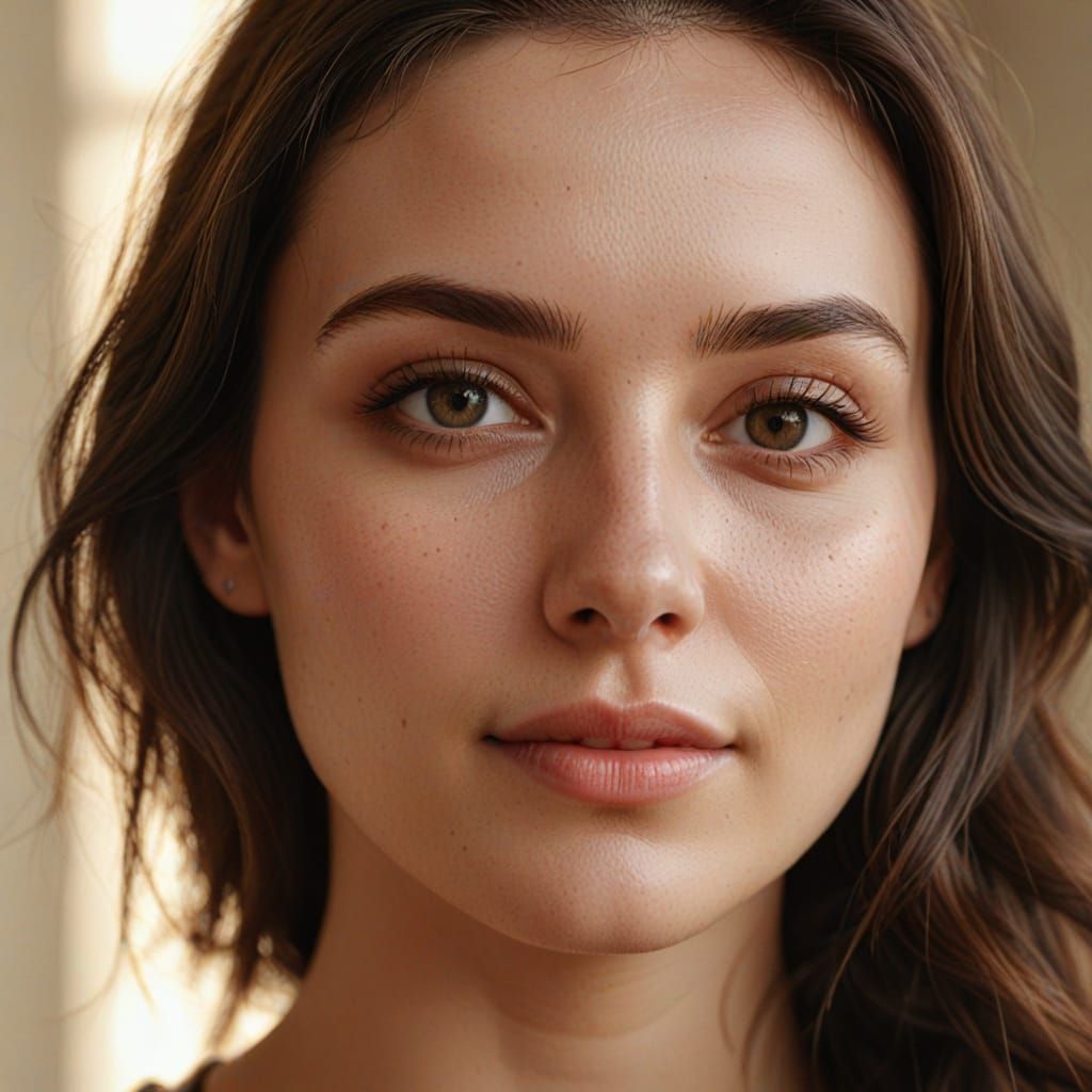 Photorealistic Close-Up Portrait of Young Brunette Female