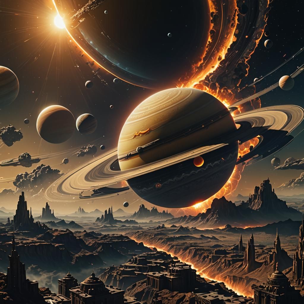 Saturn Eclipses Sun in Dramatic Digital Painting