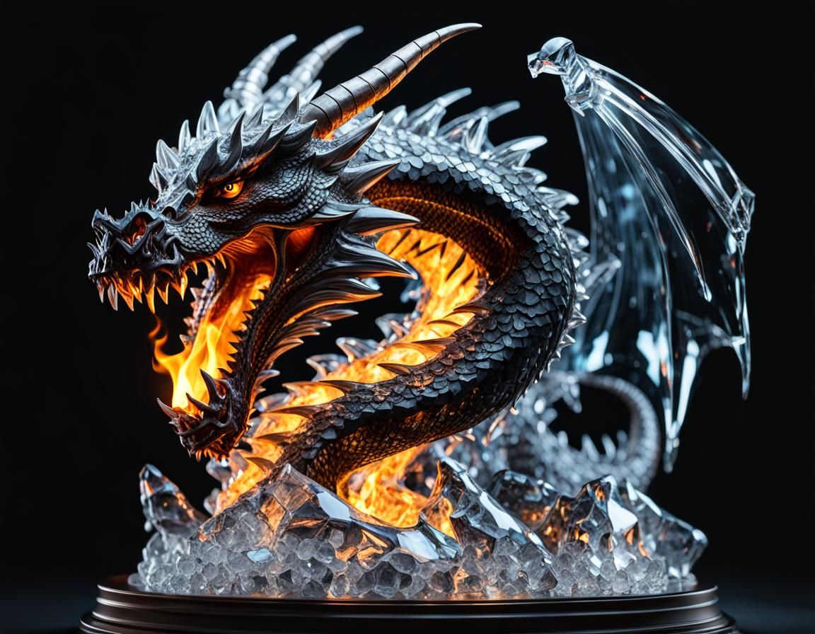 Ice Dragon Sculpture Breathing Fire
