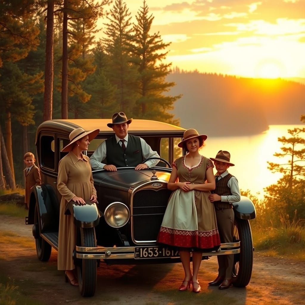 Vintage Family Surrounded by Nature's Beauty