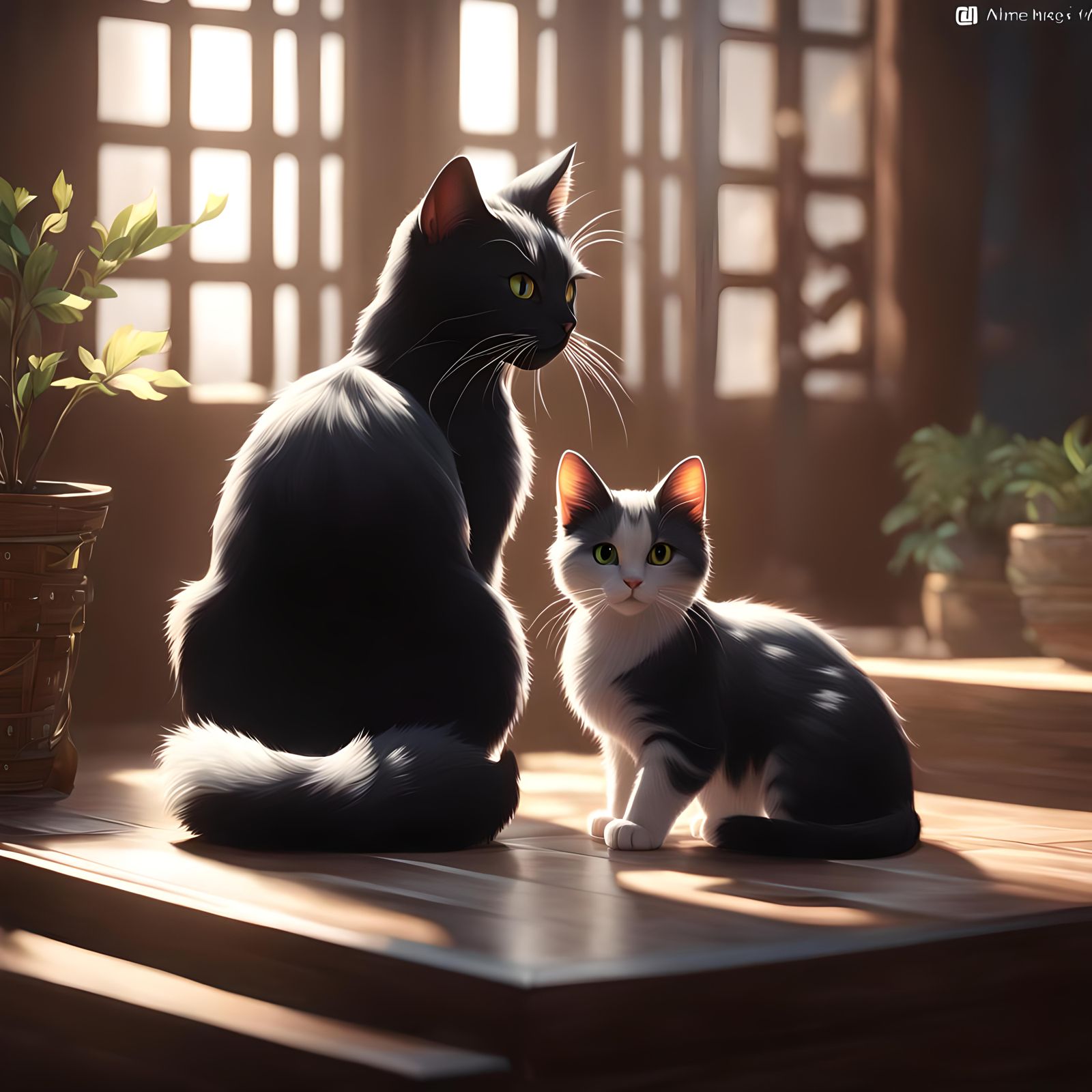 Anime Style Mother and Daughter Cat in 3D