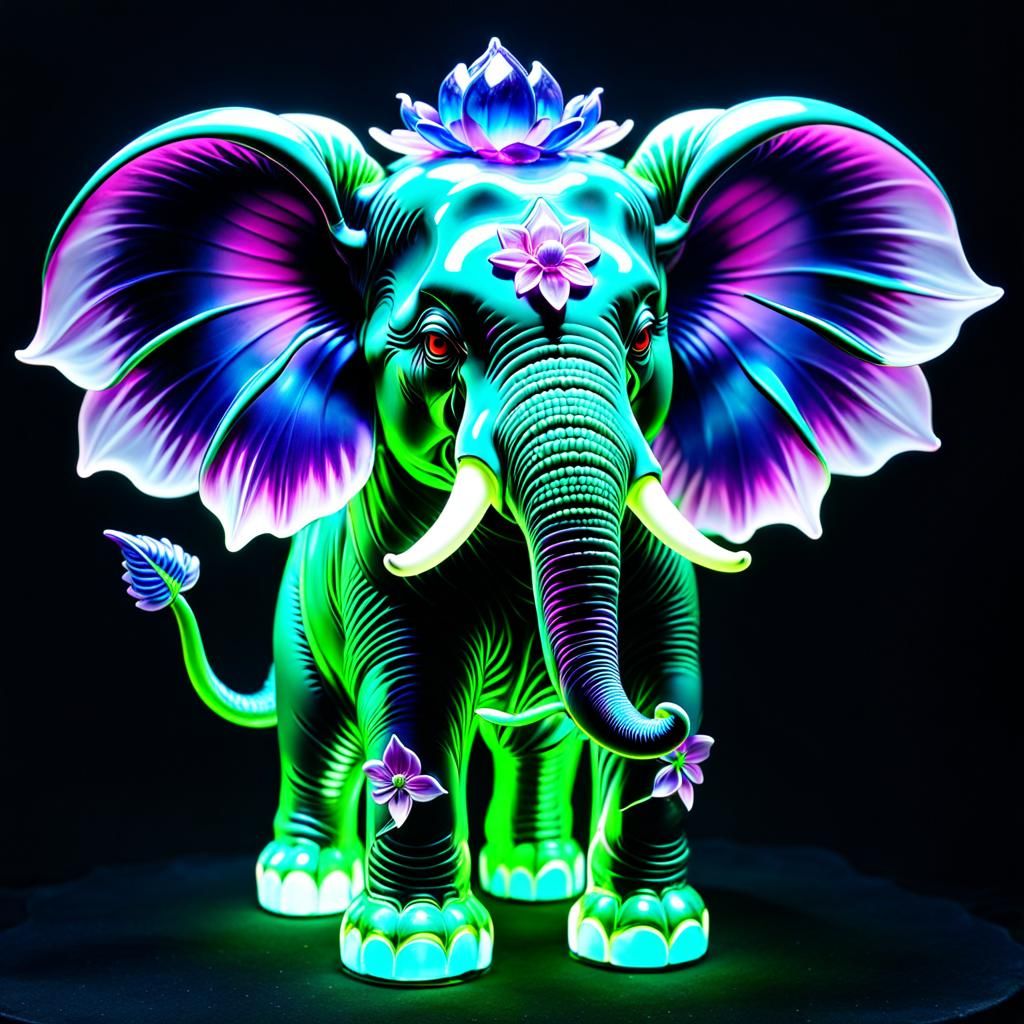 Surreal Demon with Shimmering Glass Wings and Neon Lotus Blo...
