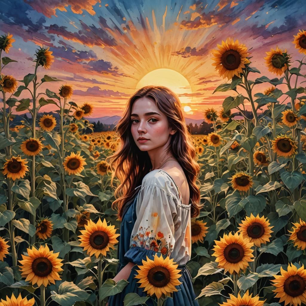 Sunflower Sunset: A Watercolor Painting