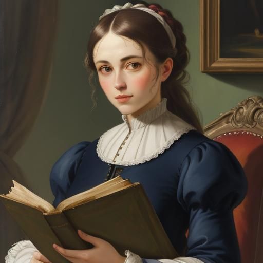 Girl Reading Book in Gouache Watercolor Style