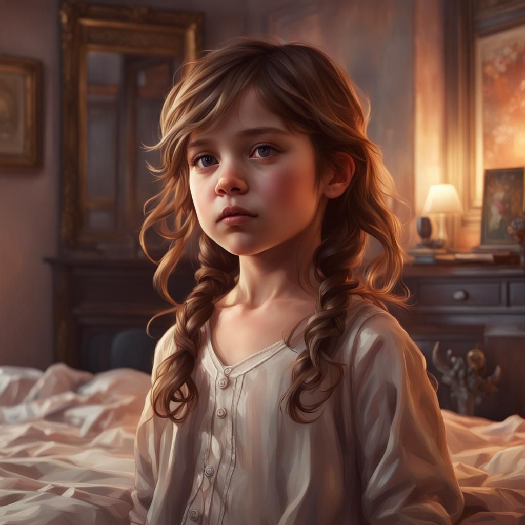 Detailed Portrait of Girl in Bedroom, Trending Art