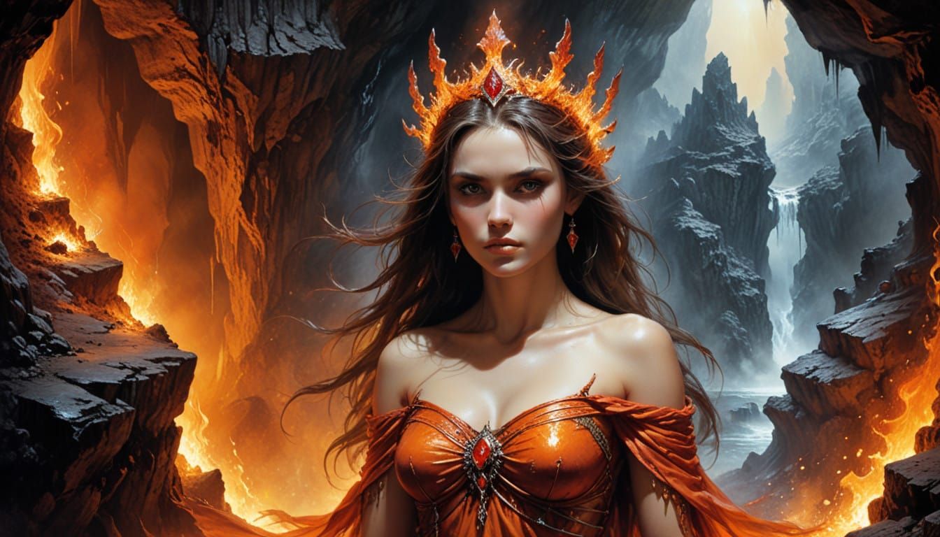 Majestic Fiery Spirit in a Breathtaking Cave Portrait
