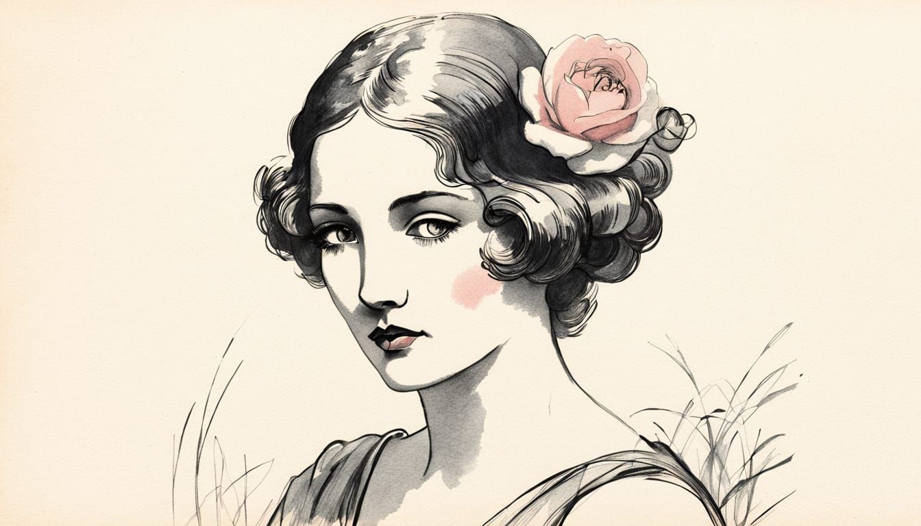 Elegant Art Deco Portrait with Pink Felt Accents