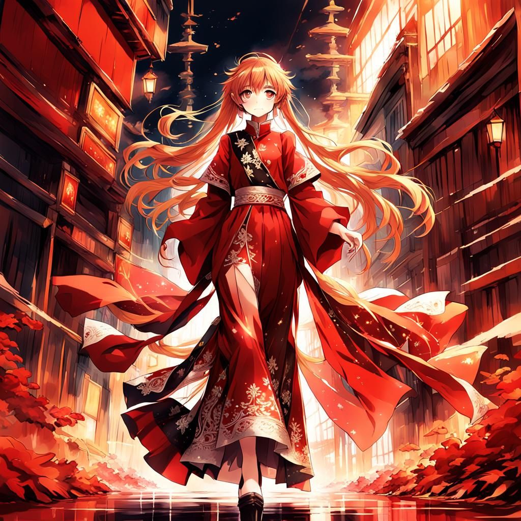 Anime Style Portrait of a Lady in Red