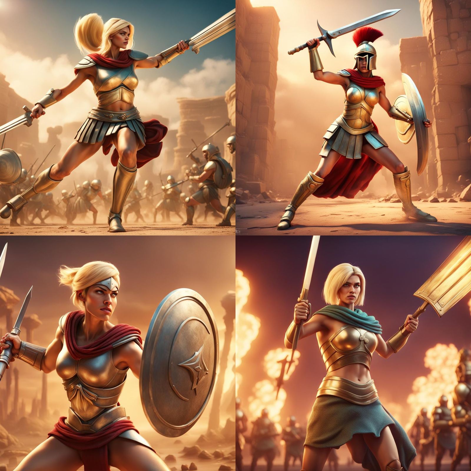 Spartan Woman Warrior in Epic Battle Scene