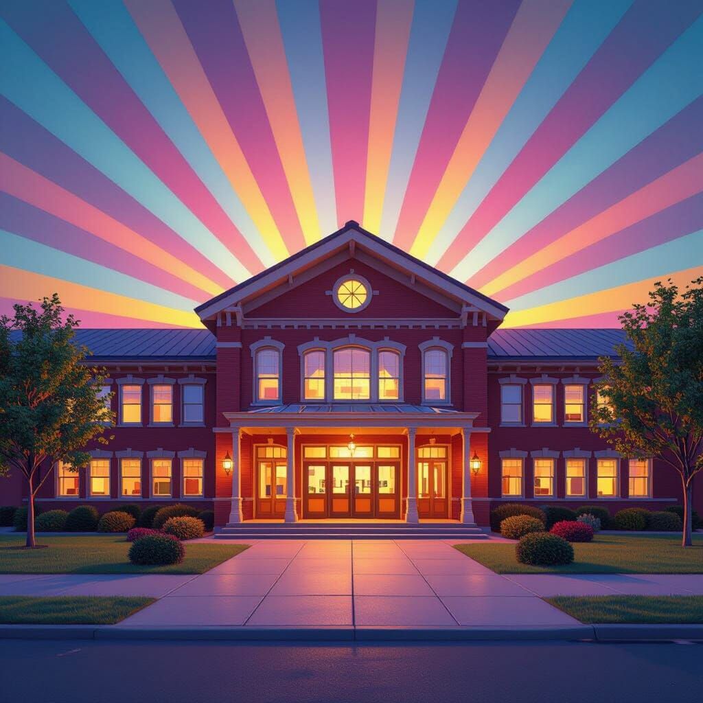 Colorful Elementary School Exterior in 3D Digital Art
