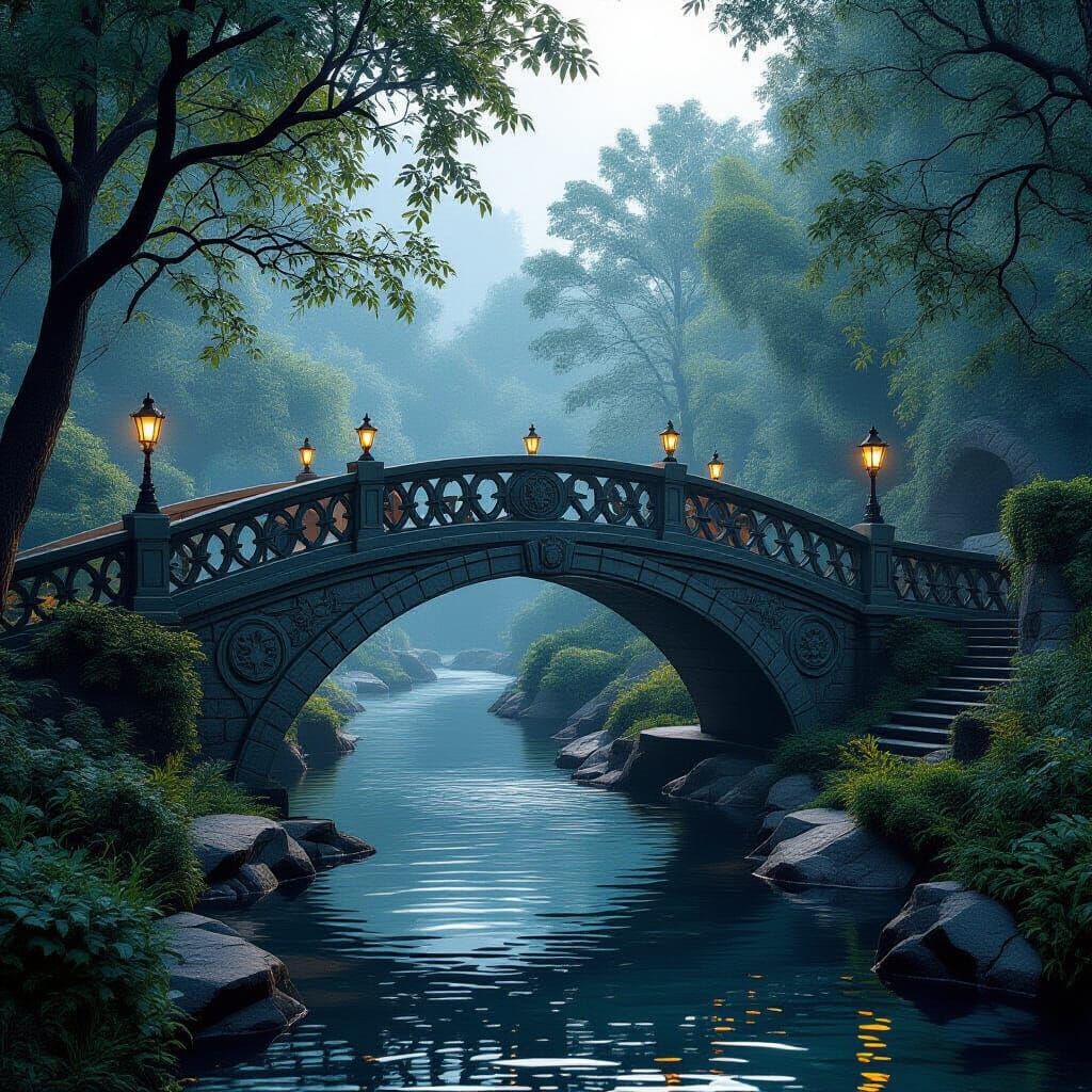 Foot Bridge in France, Matte Painting Style