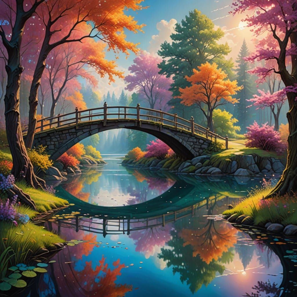 Breathtaking Candy-Colored Bridge in Whimsical Fantasy Art