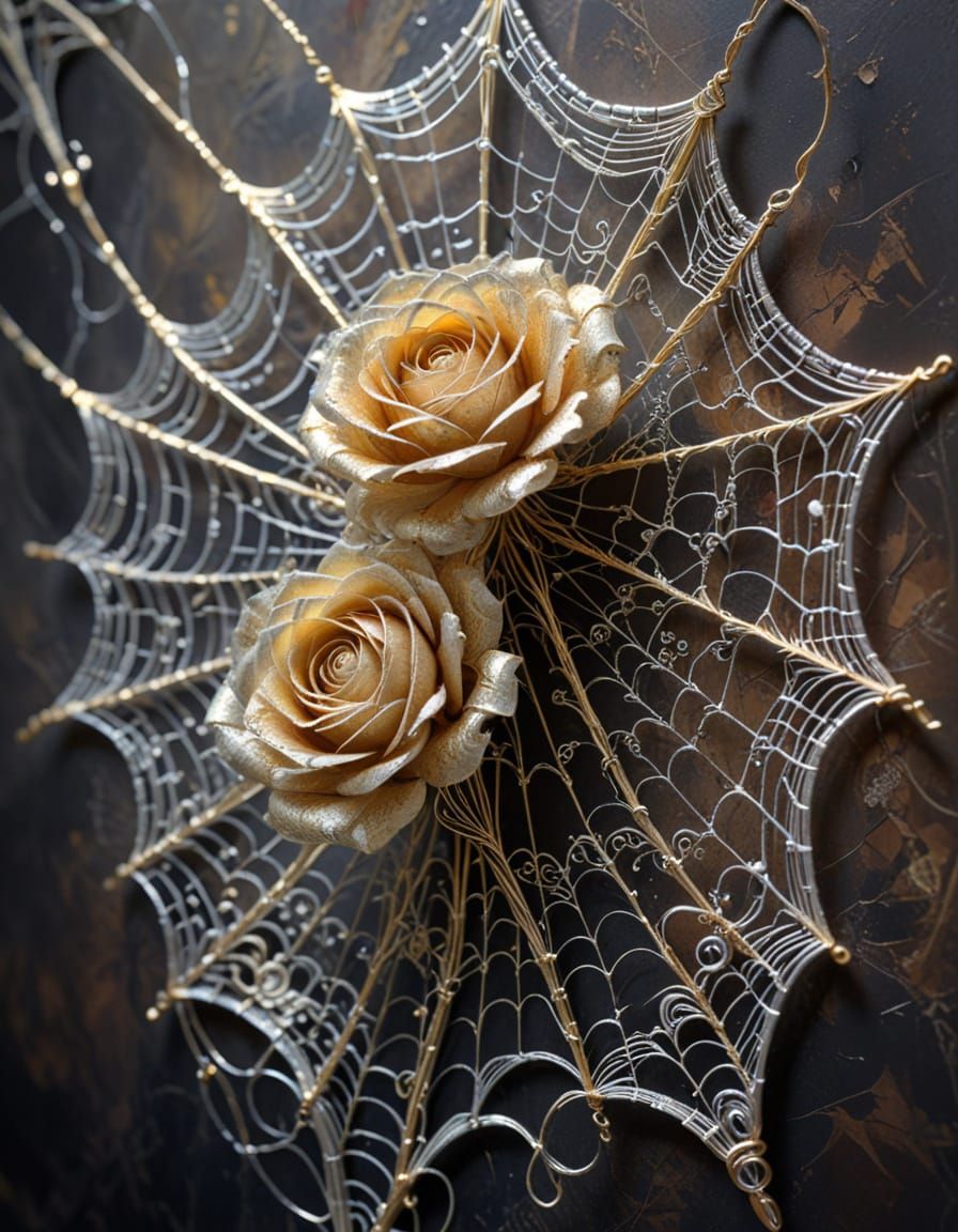 Rose Woven From Glowing Spider Silk in Impasto Style