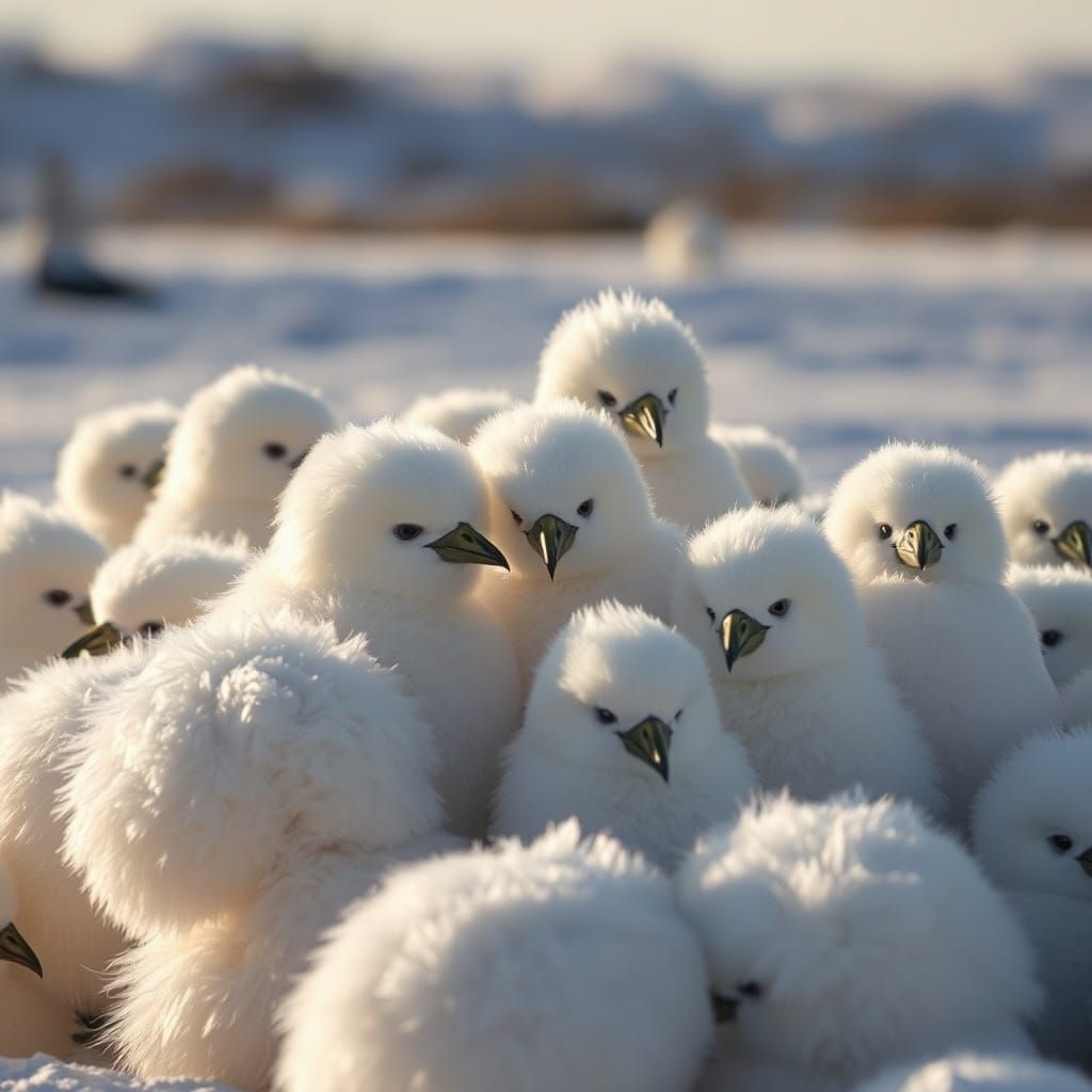 Arctic Pom Pom Birds in Dusty Sunbeams
