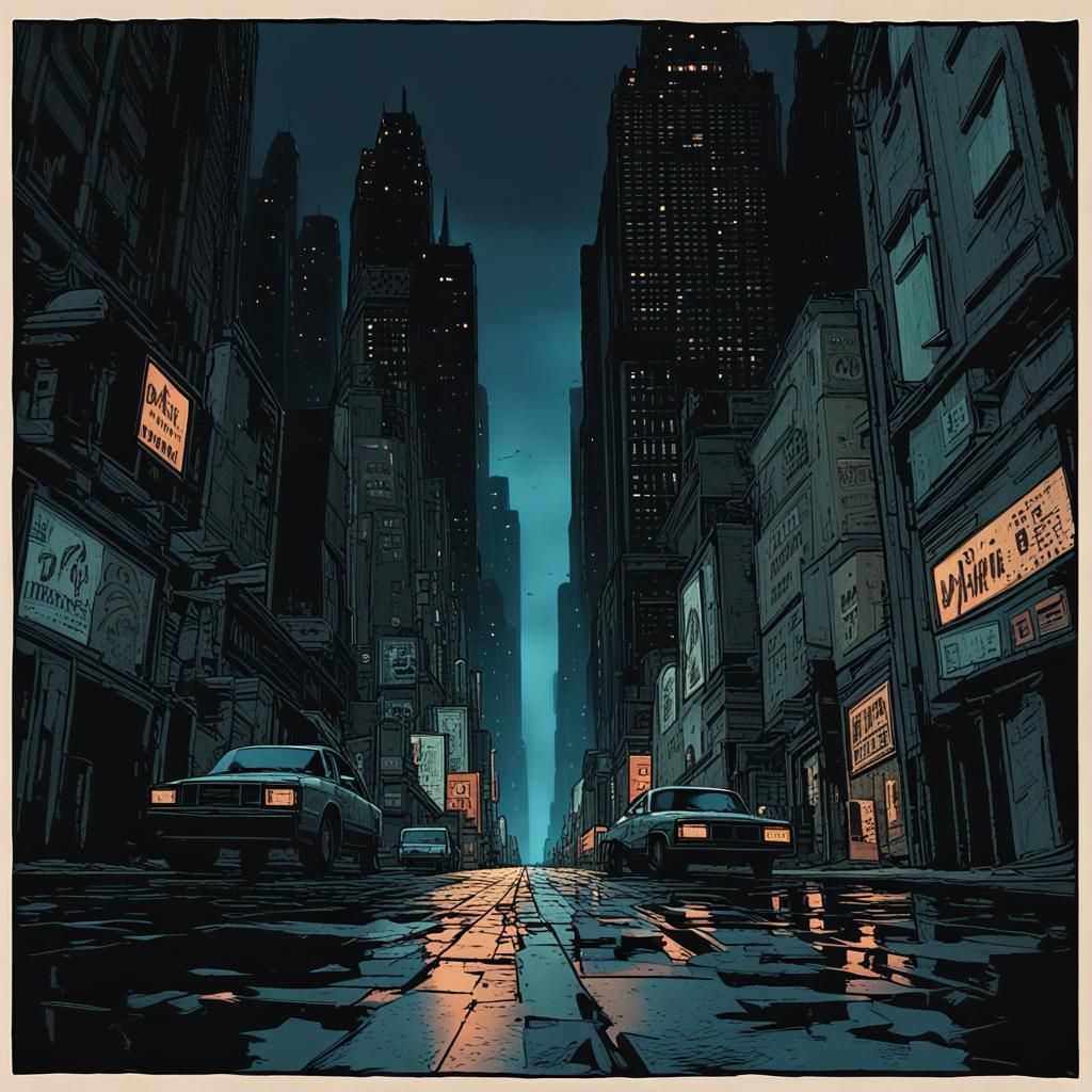 Gotham Cityscape in Dark, Gritty Noir Style