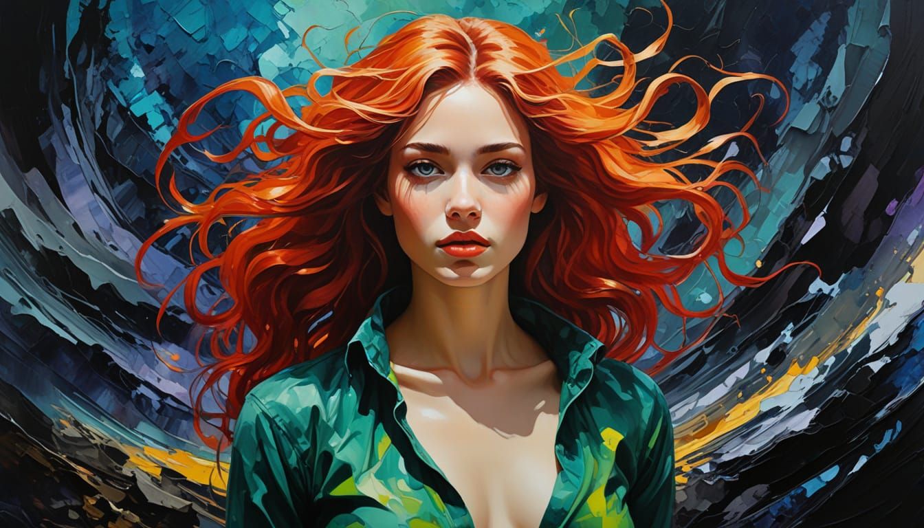 Gorgon of Shattered Emerald Eyes Amidst Chaotic Landscape