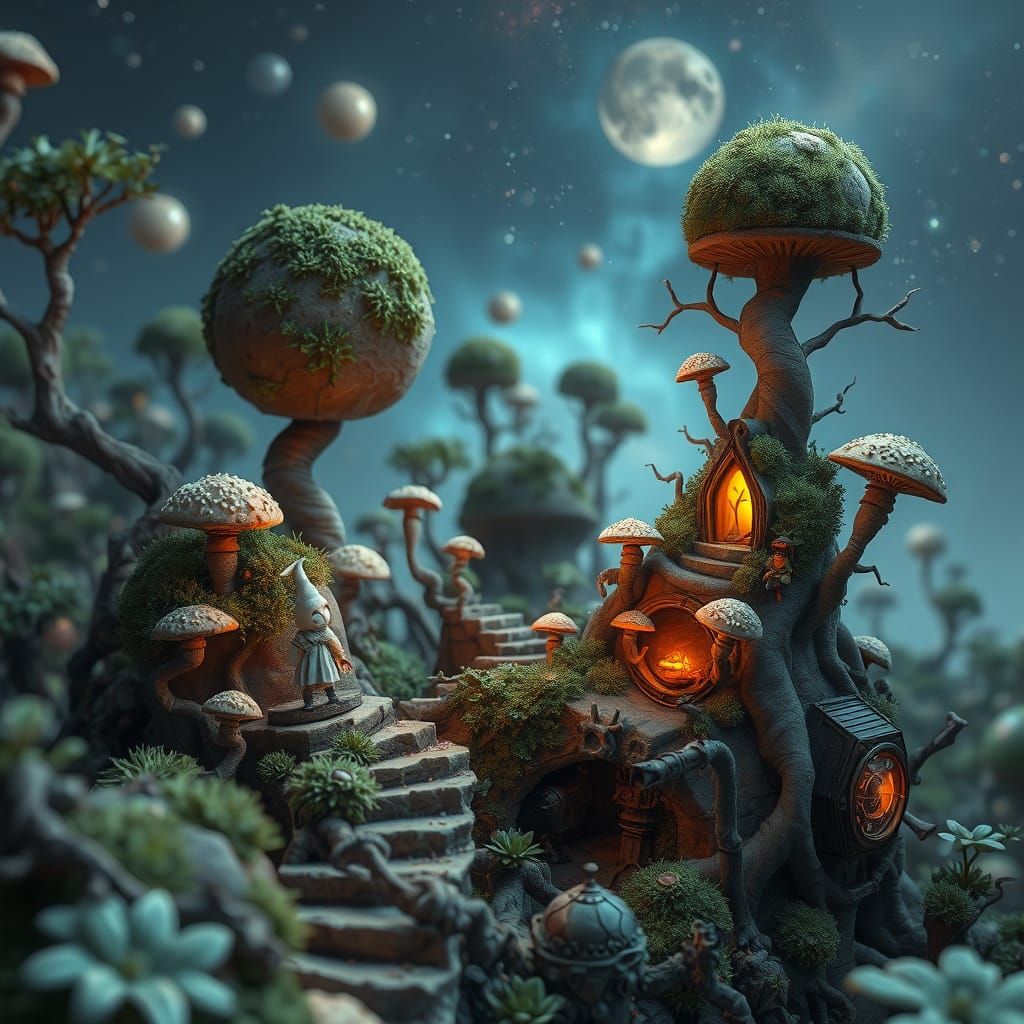 Dreamlike Traveler Explores Surreal Glowing Landscape