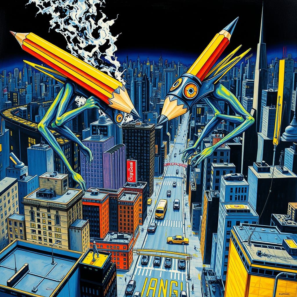 Sentient Pencils Reshape Surreal Cityscape