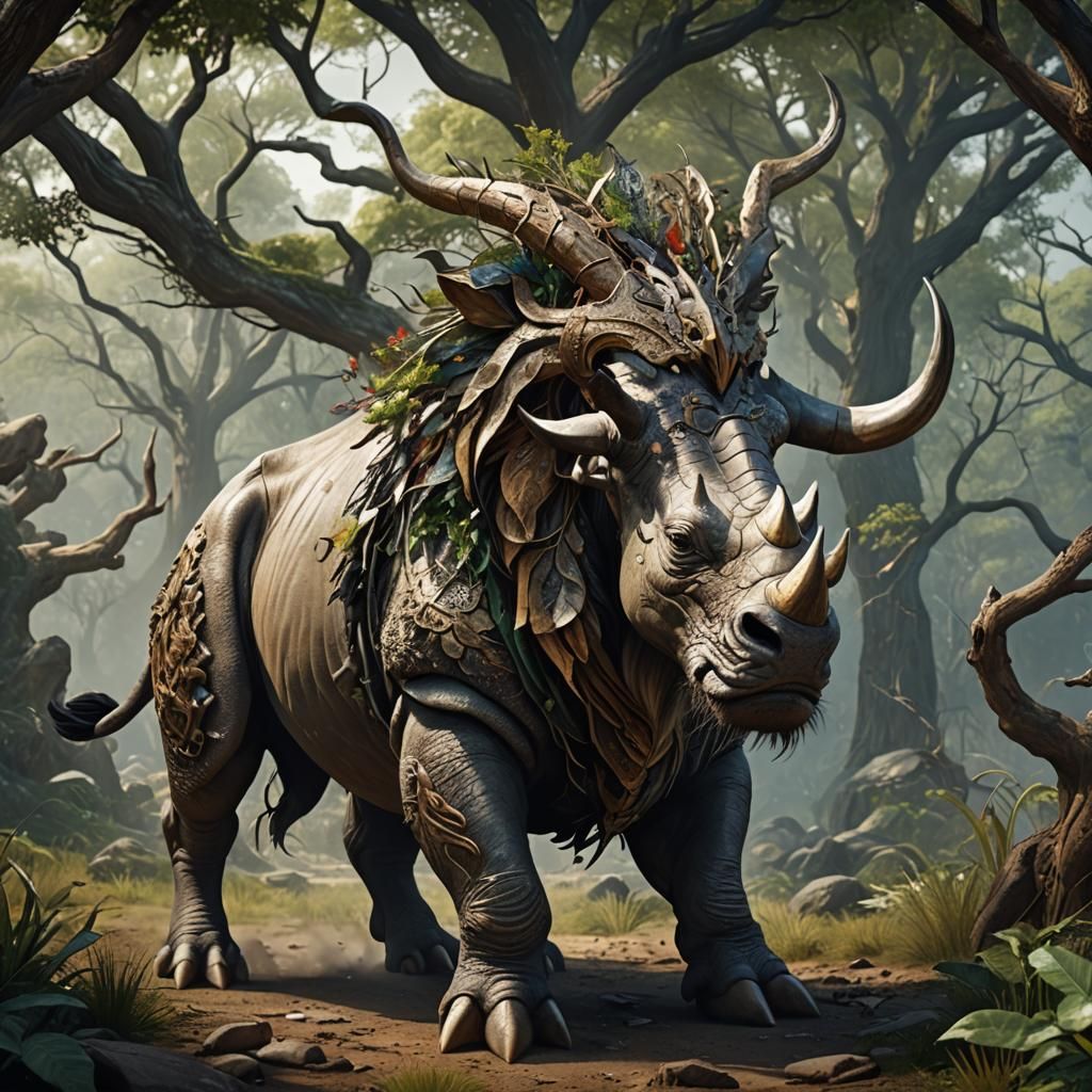 Mythical Hybrid Creature: Rhino, Lion, Ram, Dragon