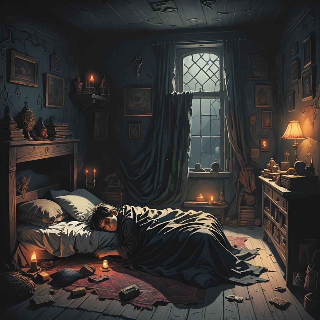 Child Hiding from Darkness: Dark Fantasy Concept Art