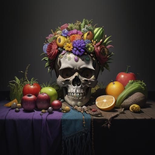 Frida Kahlo Skull Still Life, Dark Fantasy Art