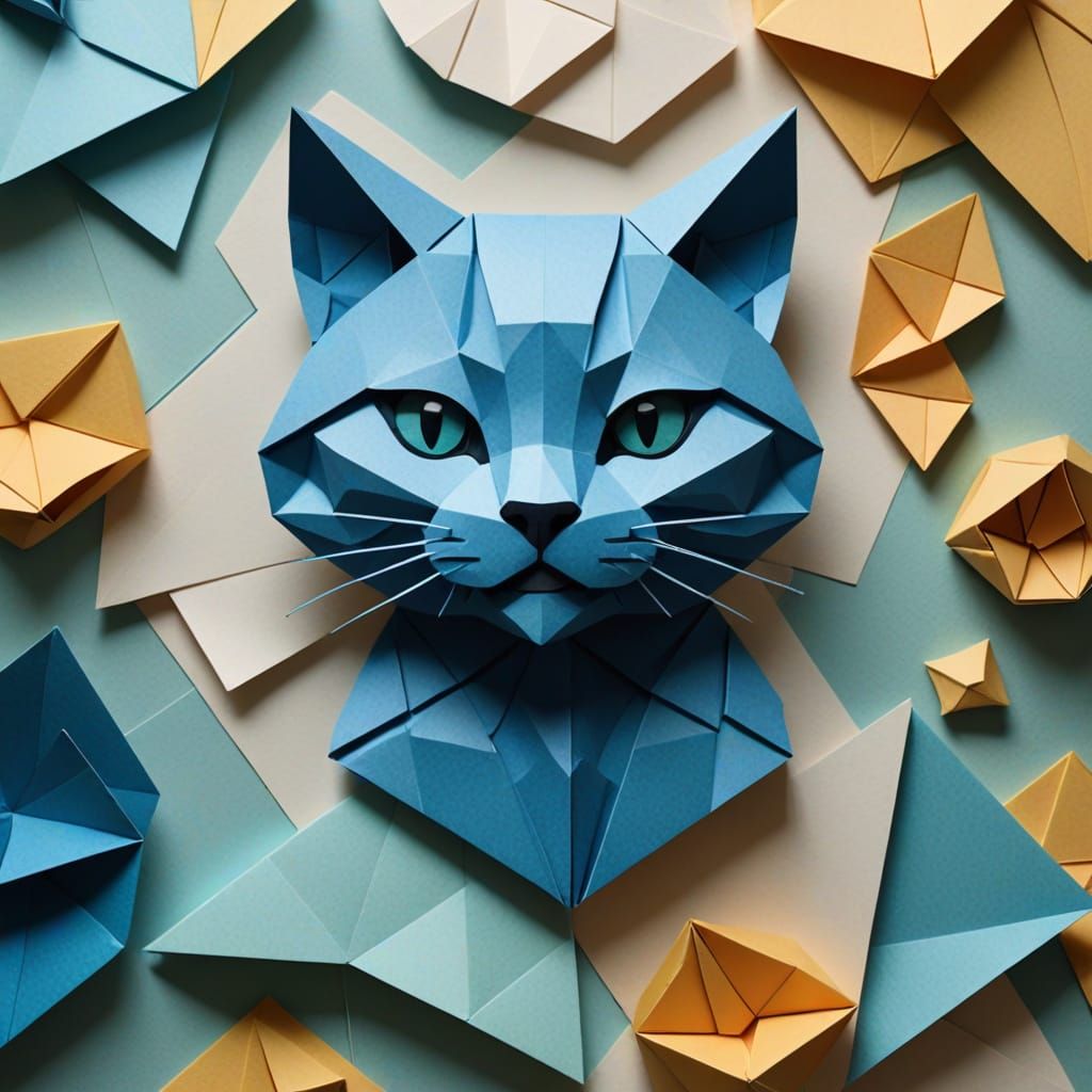 Origami-Inspired Blue Electric Kitty in Delicate Papercraft ...
