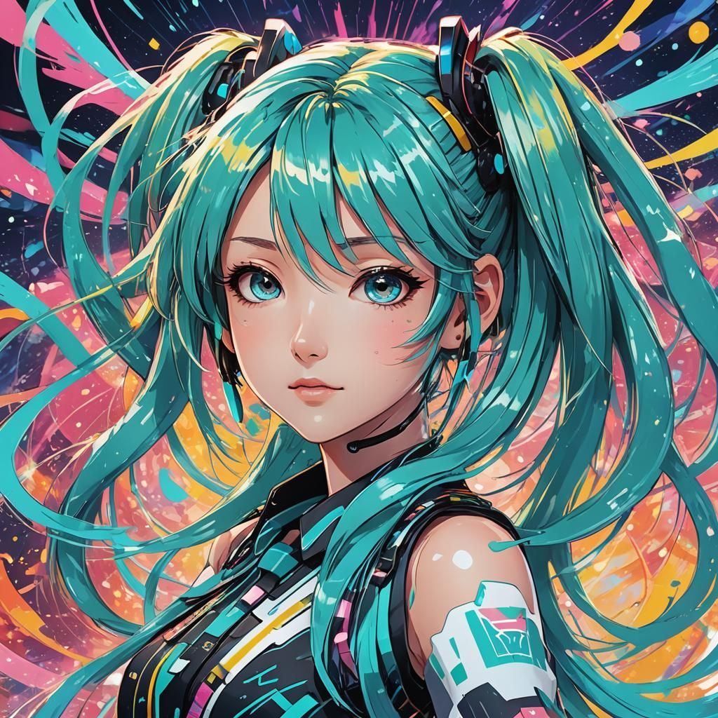 Anime Portrait of Hatsune Miku in Manga Style