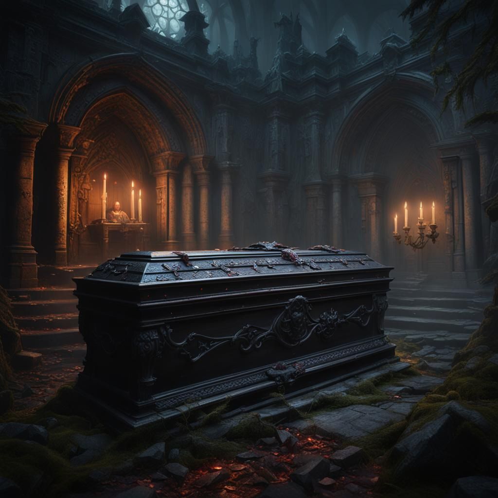 Vampire Crypt in Dark Forest: Dark Fantasy Concept Art