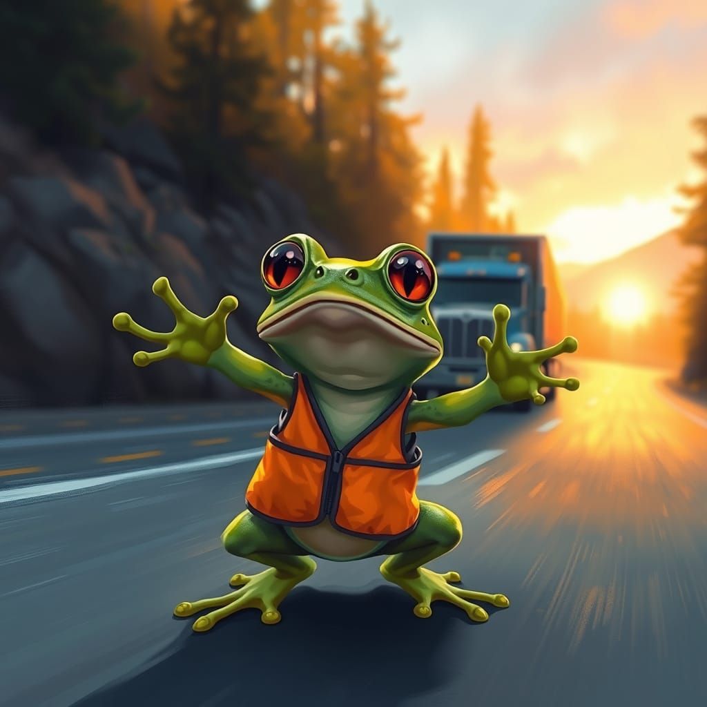 Frog in Peril on Mountain Highway