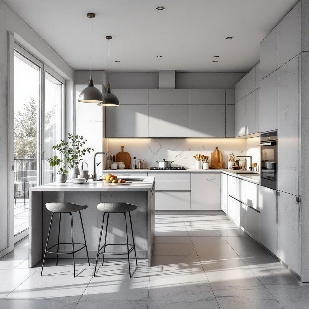 Modern High-Tech Kitchen Pencil Sketch