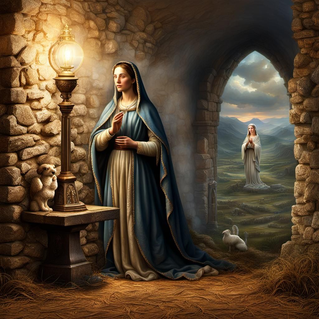 Shepherdess Praying to Our Lady: Digital Matte Painting