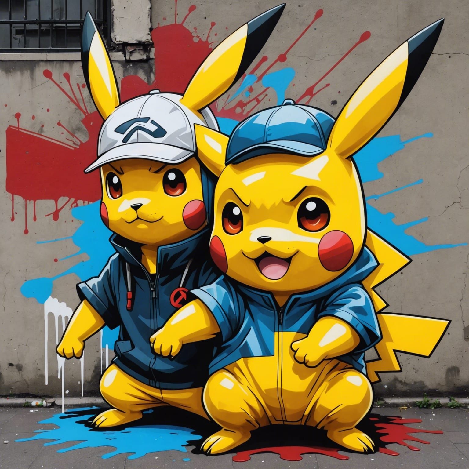 Pikachu and Kakashi Graffiti Street Art