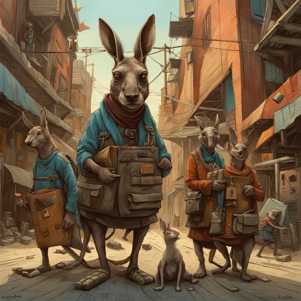Kangaroo Rebellion: Intricate Art Inspired by Surrealism
