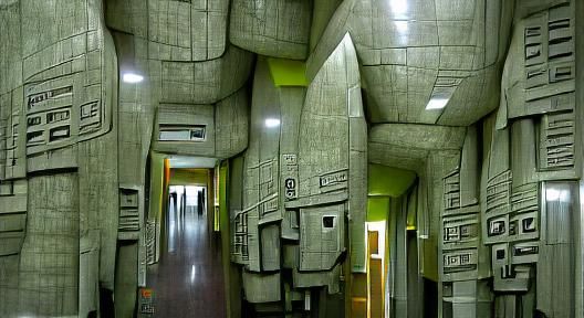 Sci-Fi Brutalist Factory Hallway Interior