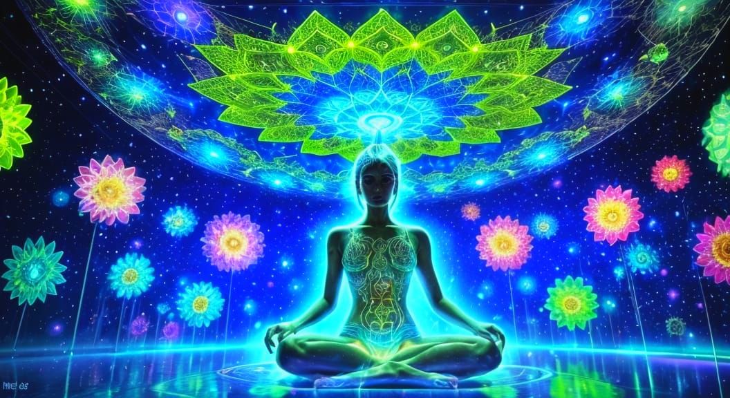 Lotus Fairy in Neurographic Sci-Fi Watercolor Style