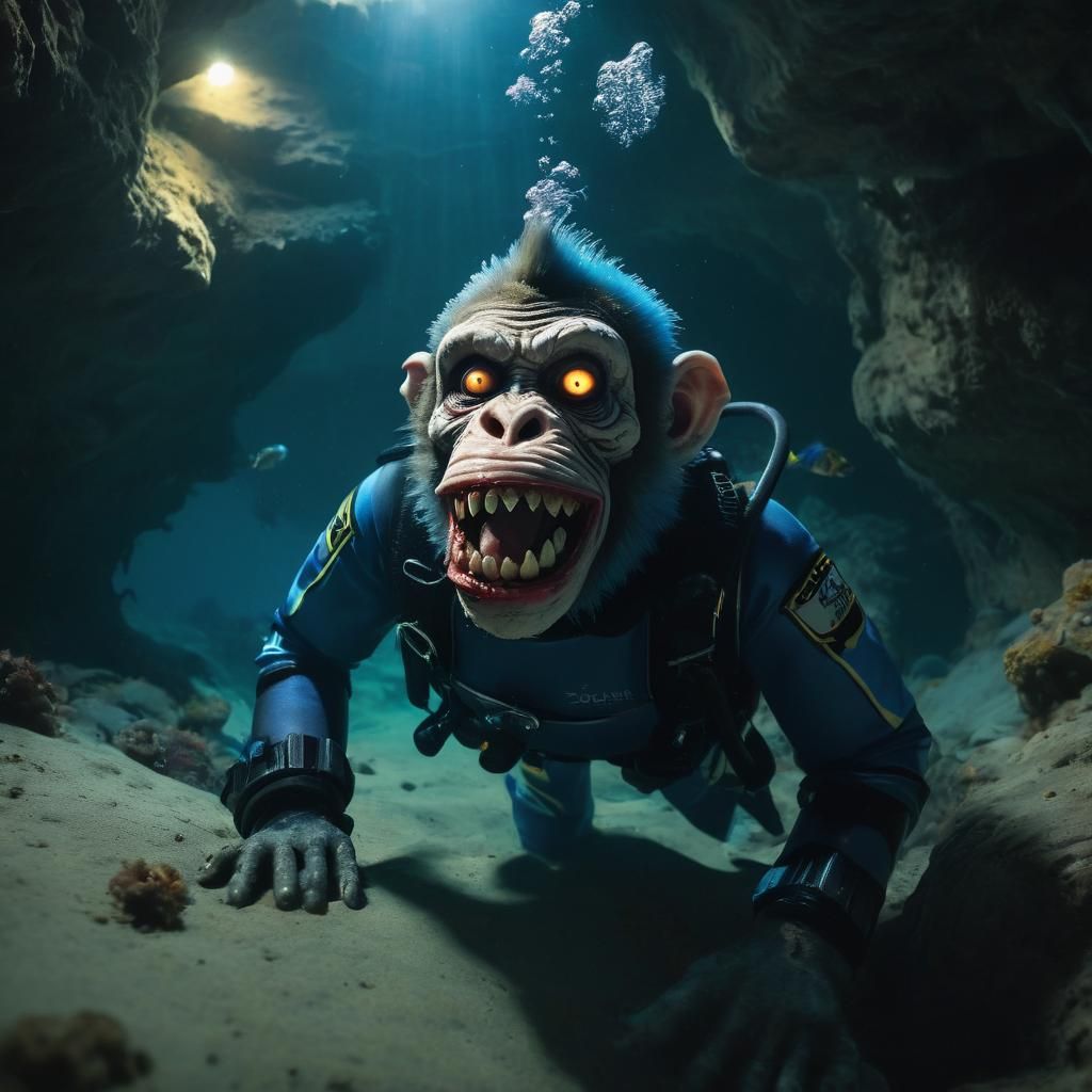 Underwater Zombie Monkey Clown in Scuba Gear