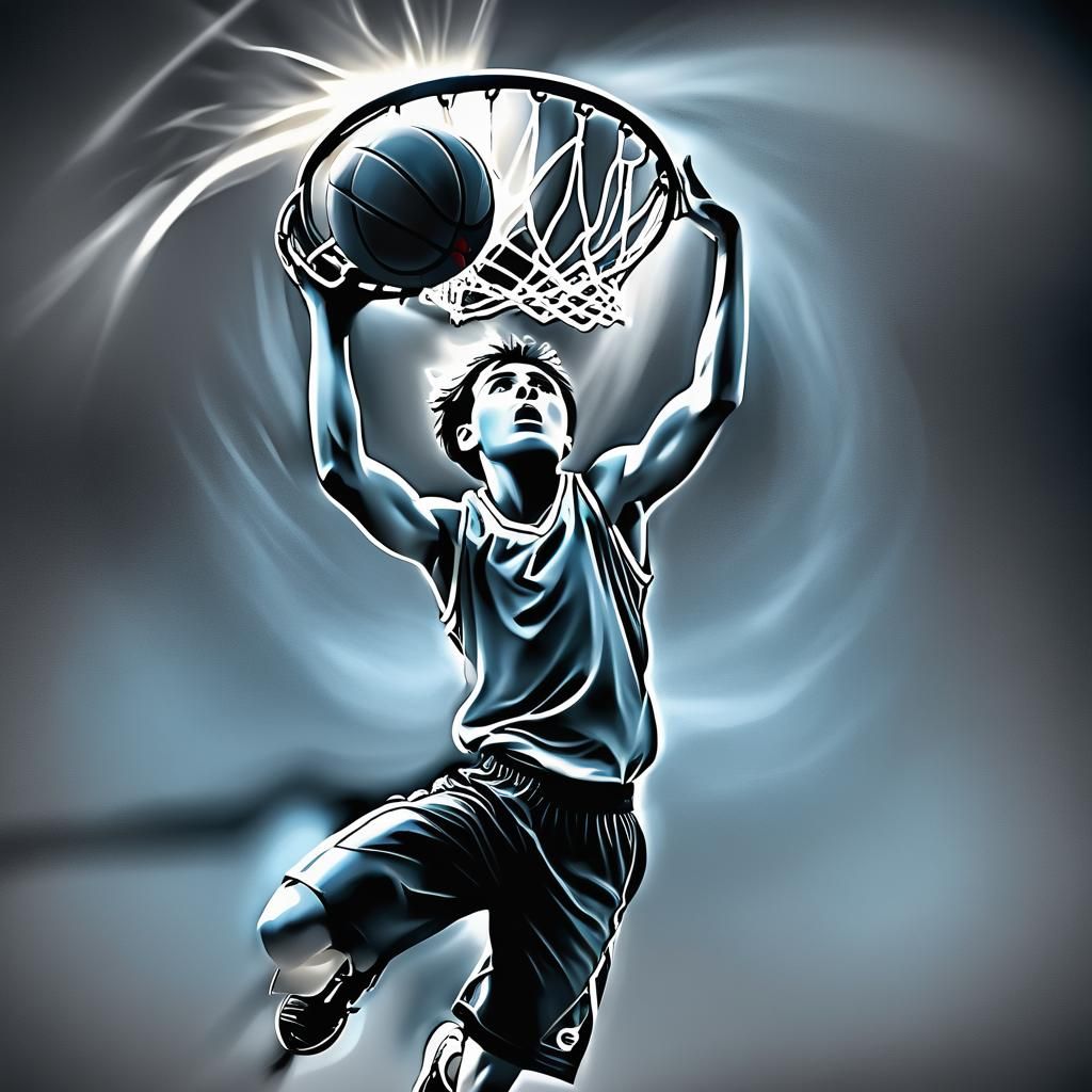 Teen Boy's Energetic Basketball Throw in Black and White