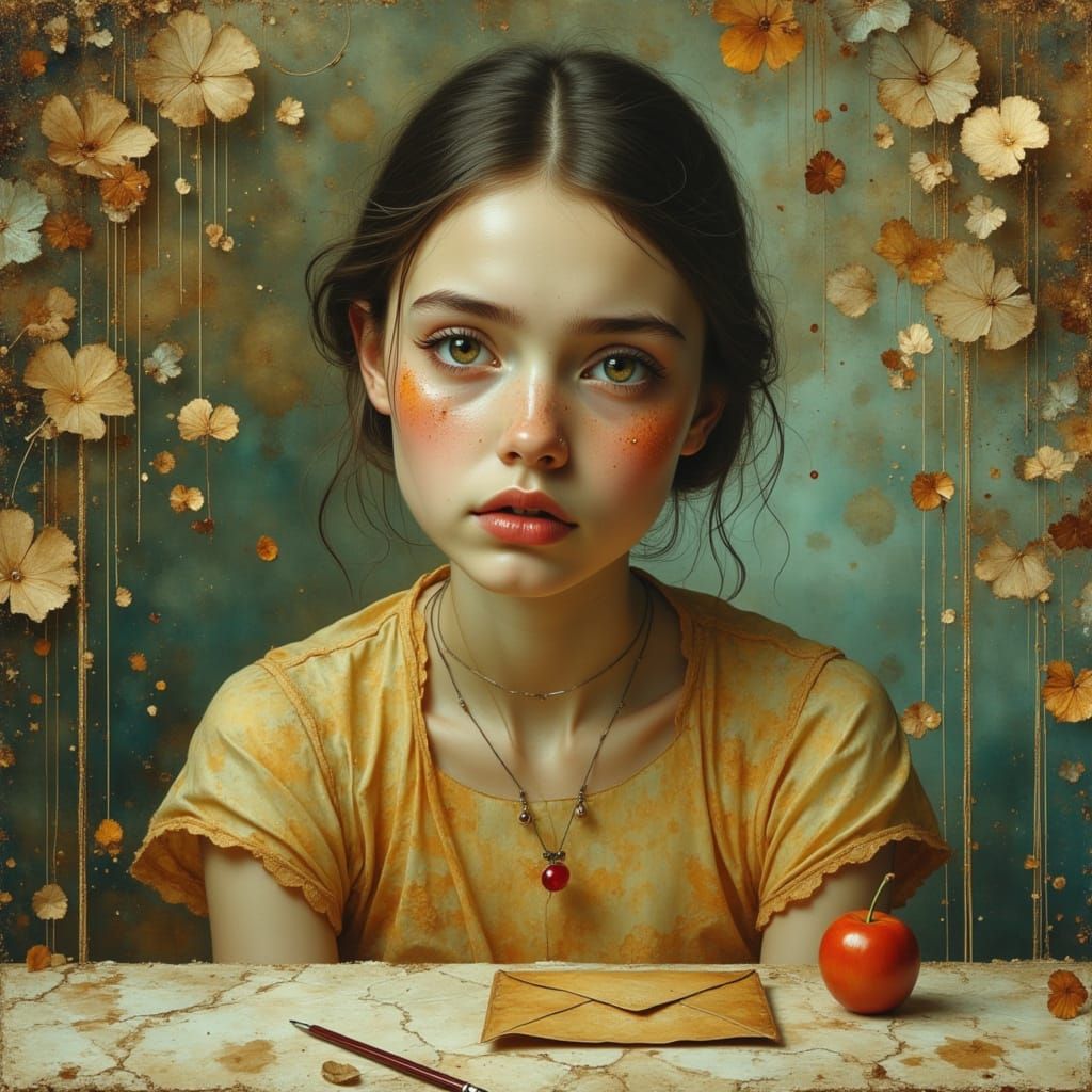 Crying Woman with Envelope in Pop Surreal Style