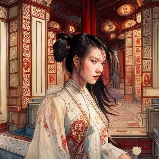 Chinese Palace and Princess: AI-Generated Image